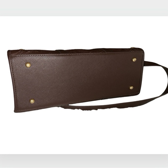 BETSEY JOHNSON XL BROWN SKULLS & ROSES TOTE RHINESTONE SKULL PURSE CHARM NWT - Picture 6 of 13